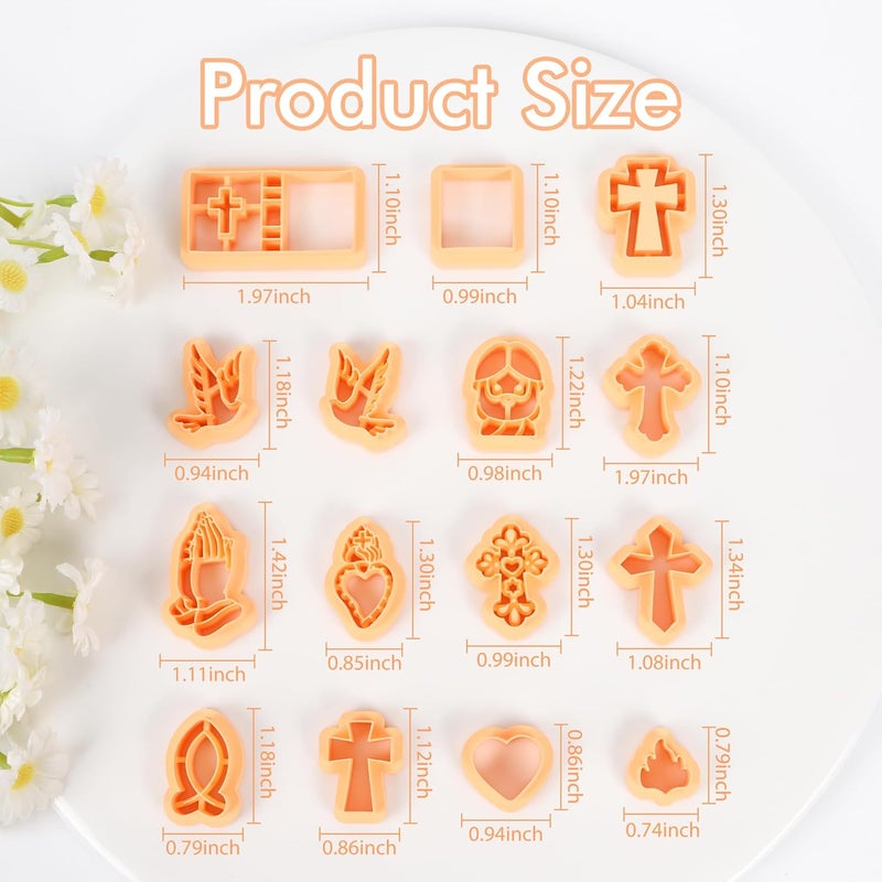 Puocaon Christian Polymer Clay Cutters - 15 Pcs Polymer Clay Cutters for Earrings Jewelry, Bible Books Jesus Cross Pigeon Shape - Image 3